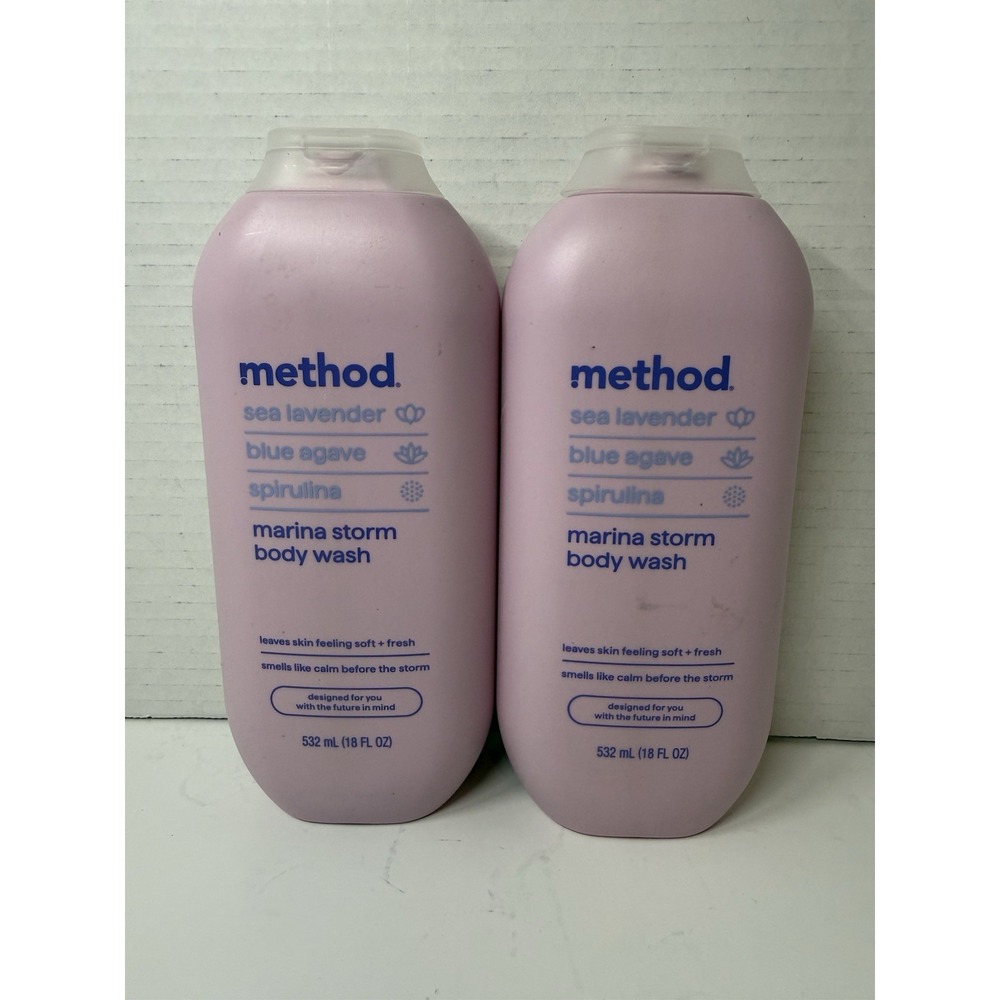 2 Pack Method Body Wash Sea Lavender Blue Agave Spirulina Marina Storm 18oz